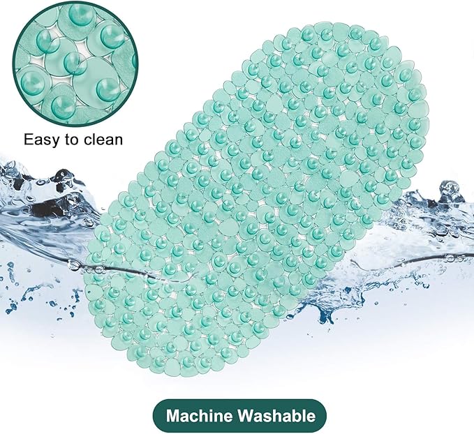 WELTRXE Pebbles Bathtub and Shower Mat Non Slip, Oval Bath Mats for Bathroom Tub Washable with Suction Cups, Drain Holes, BPA Free, 27 x 14 Inch, Dark Green - Image 6