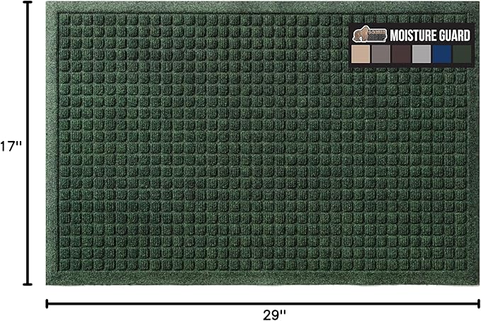 GORILLA GRIP Front Door Mat, Indoor Outdoor Ultra Absorbent HydroAbsorb Doormat, Absorbs Up to 1.7 Cups of Water, Stain and Fade Resistant, Rubber Backing Doormats, Captures Dirt, 29x17 Green - Image 2