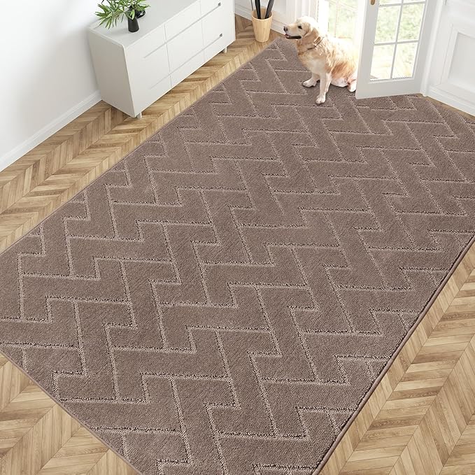 PURRUGS Easy Care Area Rug 6ft x 9ft, Non-Slip Machine Washable Entry Rug, Stain Resistant Accent Rug for Hallway, Bedroom, Living Room and Mudroom, Grayish Brown by PURRUGS