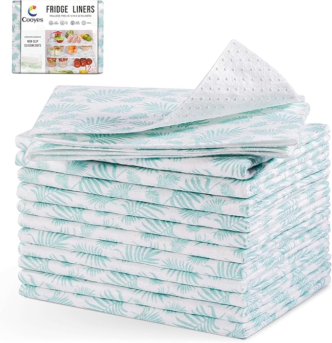 Cooyes 12 Pack Refrigerator Shelf Liners for French Door Fridge, 17.7" × 36" Extra Large, Non-Slip Fridge Mats Machine Washable, Refrigerator Drawer Liner for Glass Shelves Kitchen Cabinet by Cooyes