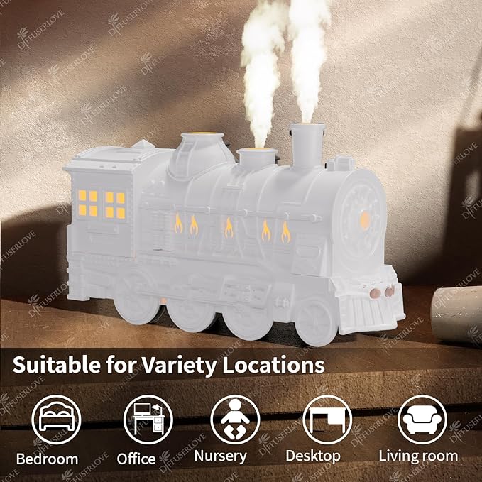Diffuserlove Essential Oil Diffuser 300ML Train Cool Mist Humidifier Quiet Aromatherapy Diffuser with Night Light for Bedroom Desk - Image 5