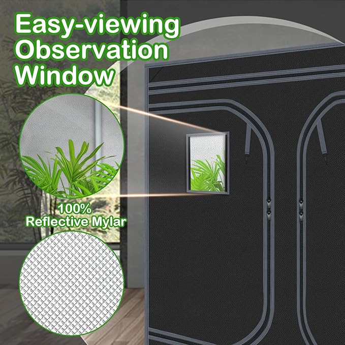 Grow Tent 120"x120"x78" Grow Tents Plant Tent 600D Mylar Reflective Grow Tent for Hydroponics Indoor Growing with Observation Window and Waterproof Floor Tray 10x10 - Image 4