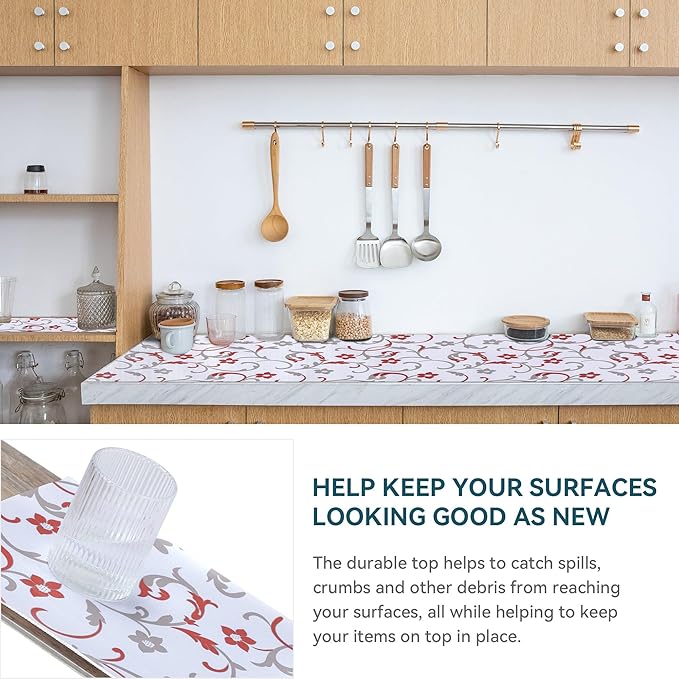 2 Rolls 18" W x 96" L Floral Drawer and Shelf Liner for Cabinets, Non-Adhesive Strong Grip Non-Slip Flower Shelf Cabinet Kitchen Shelf Liners for Kitchen Cabinets - Image 3
