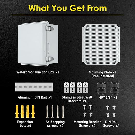 Waterproof Electrical Junction Box, IP67 Plastic Weatherproof Electrical Enclosure with Mounting Plate, Wall Brackets, for WiFi Electronics Project (13"×13"×5") - Image 4