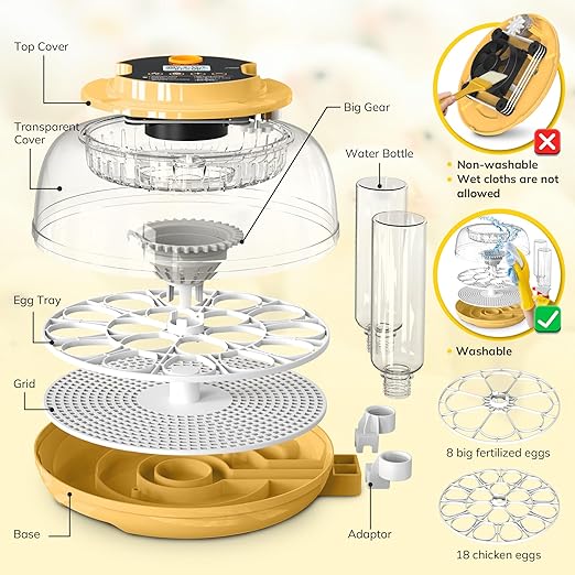 18 Egg Incubator with Automatic Egg Turning and Humidity Control, Chicken Incubator for Hatching Eggs with Temperature Display, Auto Record, Egg Candler, Extra 2 Water Bottles & 2 Egg Trays - Image 2