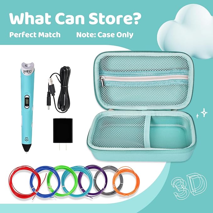 Case Compatible with 3Doodler Start+ Essentials for 3D Pen Set for Kids, Carrying Holder Fit for Printing Pens, Storage Organizer for Printing Filament Refill, Micro-USB Charger (3D-04A-Light Blue) - Image 5