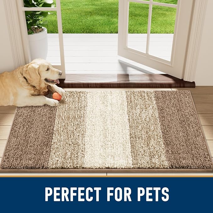 Smiry Dog Door Mat for Muddy Paws, Absorbs Moisture and Dirt, Low-Profile Entryway Mat with Non-Slip Backing, Entry Indoor Outdoor Doormat for Inside Floor (36x24 Inches, Khaki, Striped) - Image 7