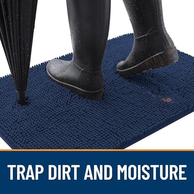 OLANLY Dog Door Mat for Muddy Paws 50x30, Absorbs Moisture and Dirt, Absorbent Non-Slip Washable Doormat, Quick Dry Chenille Mud Mat for Dogs, Entry Indoor Entryway Carpet for Inside Floor, Dark Blue - Image 2