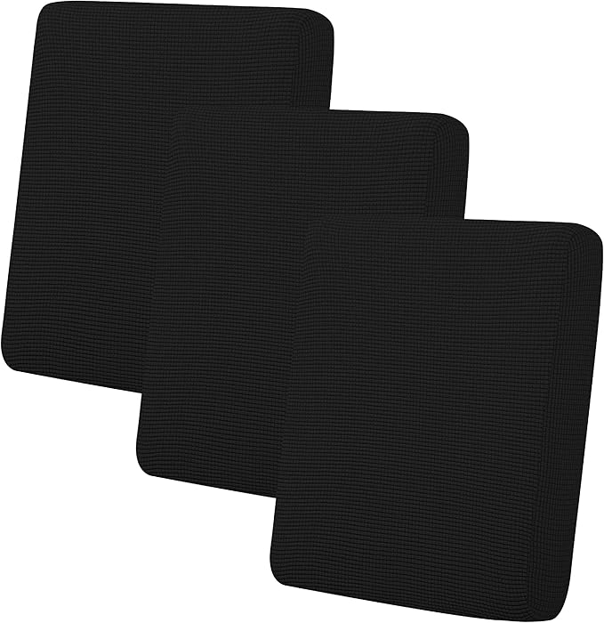 Easy-Going Stretch Individual Chair Couch Cushion Cover Sofa Cushion Furniture Protector Sofa slipcover Soft Flexibility with Elastic Bottom (3-Piece Sofa Cushion Cover, Black) by Easy-Going