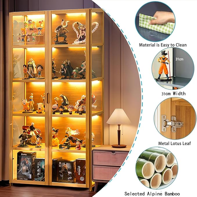 Display Cabinet with Acrylic Glass Doors, Tall Storage Cabinet with Adjustable Shelves, 5 Tier Curio Cabinet&Bookcase for Collectibles, Toys, Books, for Kids Playroom, Bedroom, Study Room - Image 3