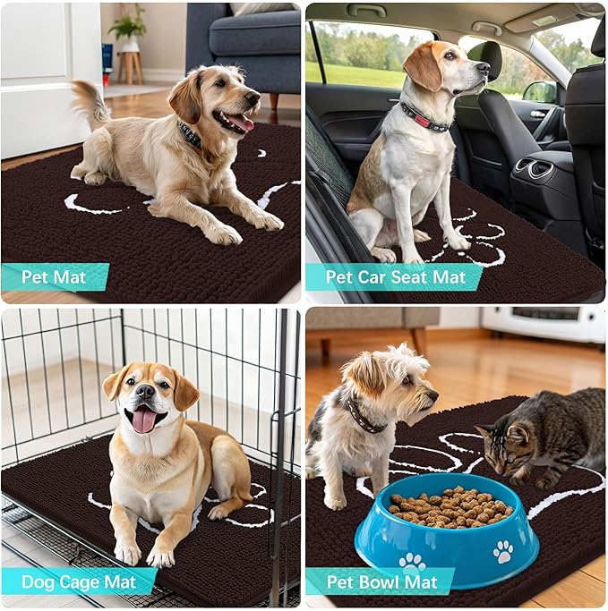 OLANLY Dog Door Mat for Muddy Paws 59x20, Paw Print Design, Absorbs Moisture and Dirt, Absorbent Non-Slip Washable Doormat, Quick Dry Chenille Mud Mat for Dogs, Entry Indoor Entryway Carpet, Brown - Image 7