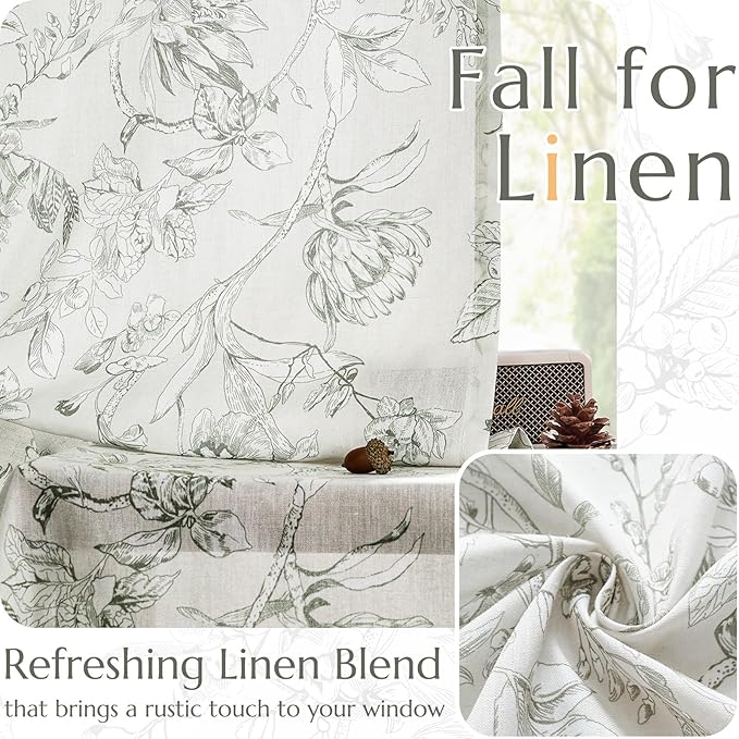 jinchan Floral Curtains 84 Inches Long Charcoal Grey Flower Linen Farmhouse Curtain for Living Room French Country Vintage Curtain Rod Pocket Curtains Set 2 Panels Gray Floral Printed - Image 4