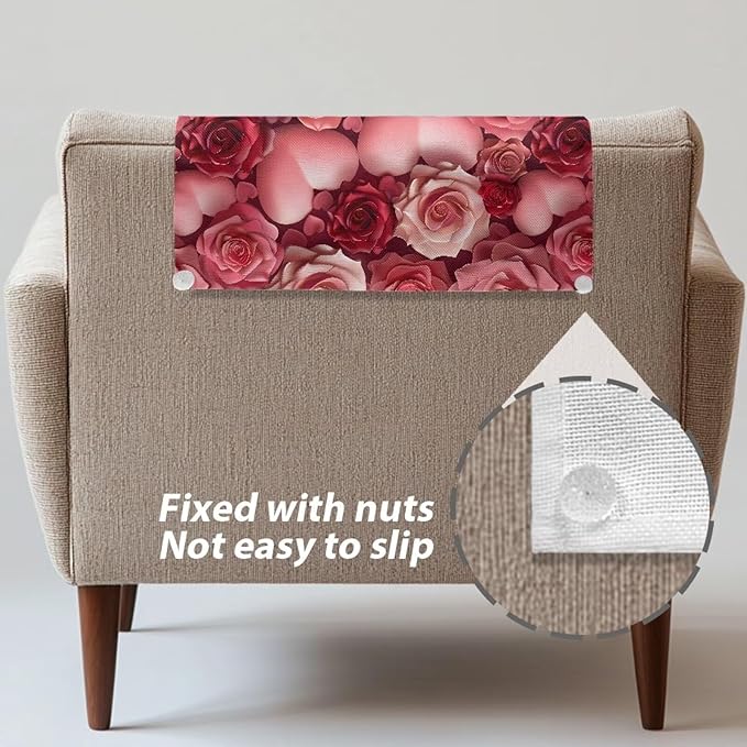 Valentine's Rose Headrest Cover for Recliner Hair Oil Head Rest Protector for Sofa Non-Slip Cover Wear Resistant Reusable Furniture Slipcover Valentine's Day Decor - Image 5