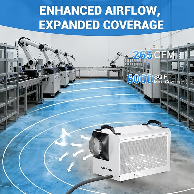 LDHTHOPI 145 Pint Commercial Dehumidifier with Drain Hose for Crawl Spaces Basements Industry Water Damage Unit Restoration, Up to 6000 Sq.Ft, Auto Defrost, Memory Starting(Gift Directional Wheels) - Image 3
