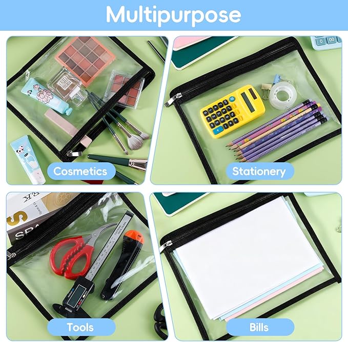 8 Pcs Clear Zipper Pouches, Clear Pencil Pouch,PVC Waterproof Makeup Pouch Envelopes Folder Storage,Document File Organization Bags for Home Office Supplies(10.6 x 8.3inch) - Image 5