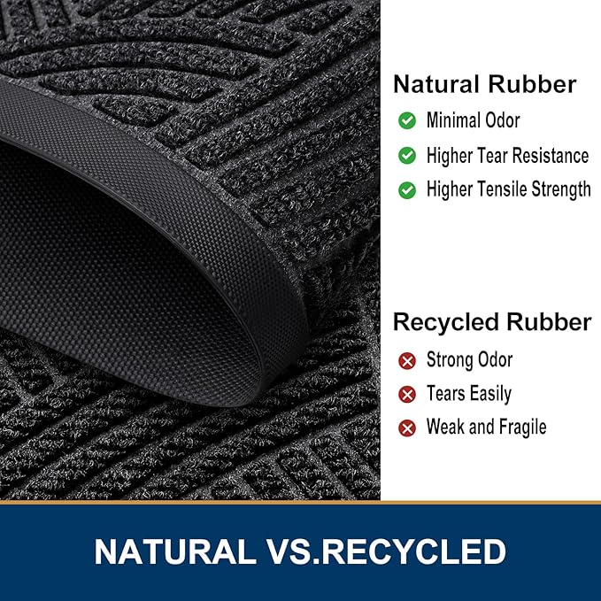 Smiry Front Door Mat Outside Entrance, Heavy Duty Sturdy Natural Rubber Doormat, Trap Dirt and Moisture, Easy Clean Low Profile Mats for Indoor Outdoor Entry, Interwoven Stripes 29.5x17, Black - Image 5