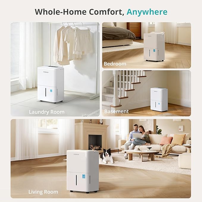 Kesnos 2,500 Sq. Ft. Energy Star 2025 Dehumidifier for Home & Basement, Ideal for Bedroom with Ultra Quiet 36 dB, 0.39-Gallon Water Tank with Drain Hose, 4 Pre-Set Modes, Auto Defrost, Timer - Image 8