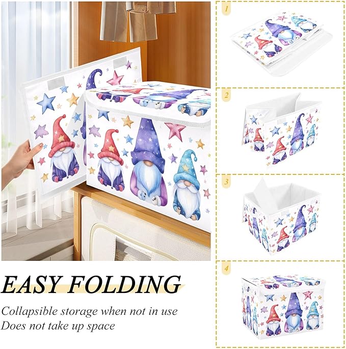 xigua Cute Gnomes Storage Bins with Lids and Carrying Handle,Foldable Storage Boxes Organizer Containers Baskets Cube with Cover for Home Bedroom Closet Office - Image 4