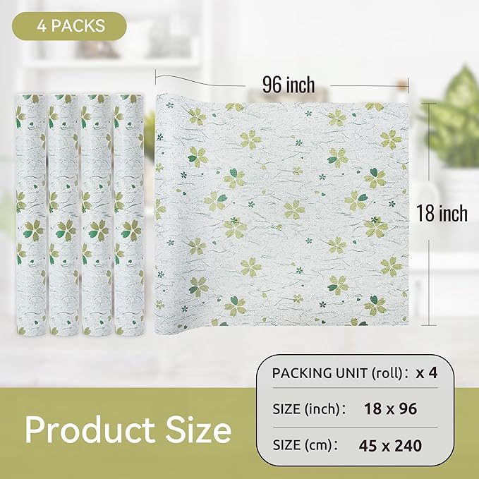FIFTY FEET 12"x120" Non-Adhesive Shelf Liner for Kitchen Cabinets and Drawers, Washable Non-Slip PVC Cabinet Liner (Green Floral)(4 Roll) - Image 5