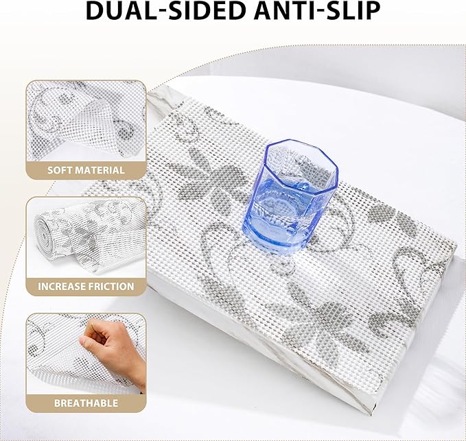 Shelf Liners for Cabinets-Drawer Liner Cabinet Liners for Shelves Kitchen,Non-Adhesive,Non-Slip,White Floral,12 in x 10Ft (120 inch) - Image 3