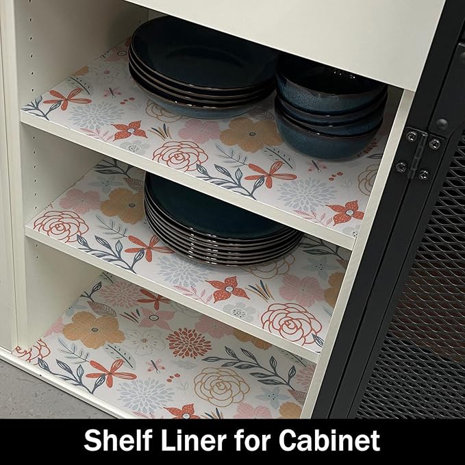 Simple Non-Slip Shelf Liner, 16IN x 10FT Non-Adhesive and Strong Non-Slip Floral Shelf Cabinet Drawer Liners for Kitchen, Waterproof Cupboard Liners,Easy to Clean,White and Colorful - Image 6