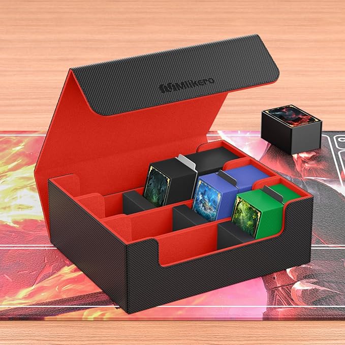 Mlikero Card Deck Case, 1800+ Trading Card Storage Box with 10 Dividers and 3 Foam Stoppers, Leather Magnetic Closure Commander Deck Box Fit for YuGiOh, MTG and Sport Cards(Black&Red) - Image 7