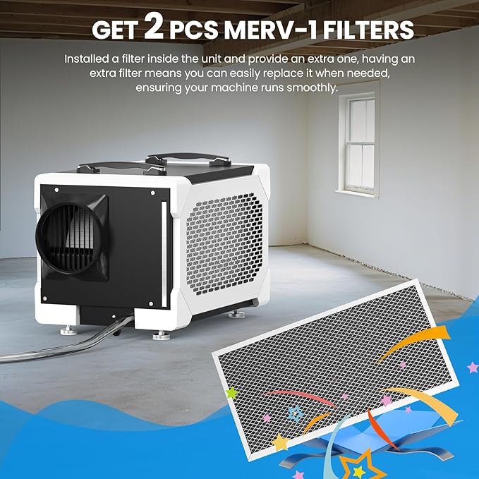 CADPXS Crawlspace Dehumidifier, 145 Pints Commercial-Grade Dehumidifier with Drain Hose for Crawl Spaces, Basements, Industrial and Water Damage Use, Large Capacity, Auto Defrost, Memory Restart, cETL - Image 3
