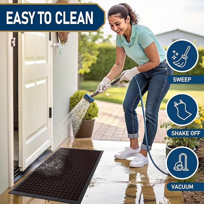 Smiry Front Door Mat Outside Entrance, Heavy Duty Natural Rubber Doormat, Non Slip, Trap Dirt and Moisture, Easy Clean, Low Profile Welcome Floor Mats for Indoor Outdoor Entry, 59x23 Inch, Brown - Image 5