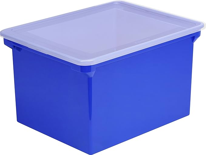 Storex Plastic File Tote, Letter/Legal Files, 18.5" X 14.25" X 10.88", Blue/Clear - Image 3