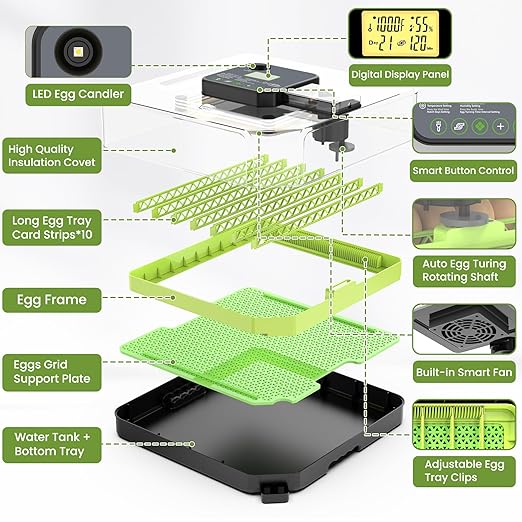 48 Egg Incubator for Hatching Eggs with Automatic Egg Turning, Temperature & Humidity Control, Egg Incubator with 360° View Window and Egg Candler, Incubator for Chicken, Duck, Quail Eggs - Image 8