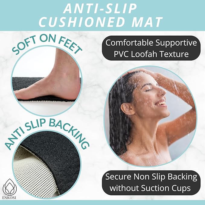 Soft Shower Mat Non Slip - PVC Loofah Inside or Outside Showers, Bathtubs, Bathrooms, and Wet Areas - Safe for Textured Tiled and Smooth Floor - No Suction Cups Secure Anti Slip (Black 24 x 47) - Image 2