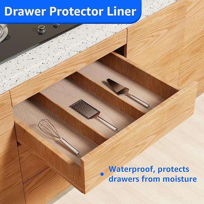 PABUSIOR Clear Cabinet Shelf Liner: Waterproof Non-Adhesive Kitchen Drawer Liner - Easy to Clean Bathroom Cupboard Shelves Mat for Refrigerator Pantry Closet Translucent 8" W x 145" L - Image 2
