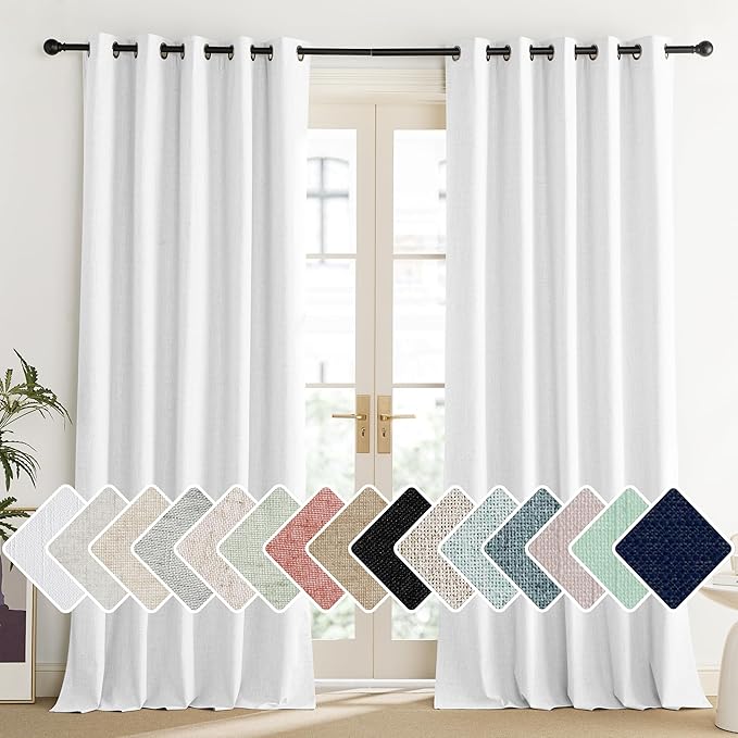 NICETOWN 100% Absolutely Blackout Linen Curtains with Thermal Insulated Liner, Greyish White, 62" Wide, 102" Length Energy Saving Curtains for Living Room 2 Panels Set, Vertical Blinds by NICETOWN