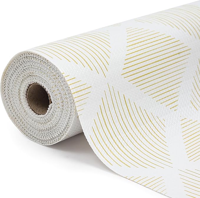 Drawer and Shelf Liner for Kitchen 17.5in x20FT, Non-Slip Non-Adhesive Cabinet Liners for Cupboard, Dresser, Shelves, Tool Box, Pantry, Thickened Easy Install, Strong Grip, Yellow&White by Insigoo