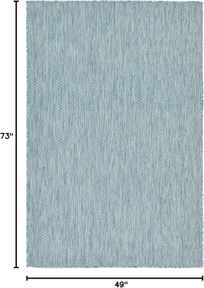 Unique Loom Collection Casual Transitional Solid Heathered Indoor/Outdoor Flatweave Area Rug (4' 1" x 6' 1" Rectangle, Aquamarine/Ivory) - Image 3