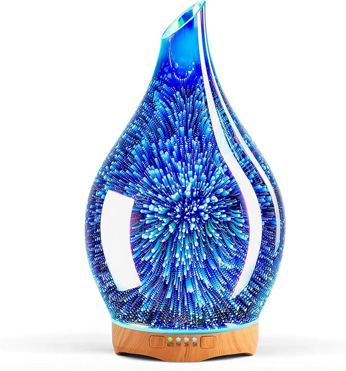 Porseme Essential Oil Diffuser 280ml Aromatherapy Ultrasonic Oil Diffusers 3D Glass Cool Mist Humidifier, Air Refresh Auto Shut-Off, Timer Setting, BPA Free for Home Hotel Yoga Leisure SPA Gift by Porseme