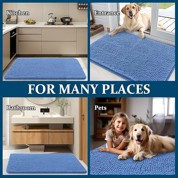 OLANLY Dog Door Mat for Muddy Paws 36x24, Absorbs Moisture and Dirt, Absorbent Non-Slip Washable Doormat, Quick Dry Chenille Mud Mat, Entry Indoor Entryway Carpet for Inside Floor, Cornflower Blue - Image 8