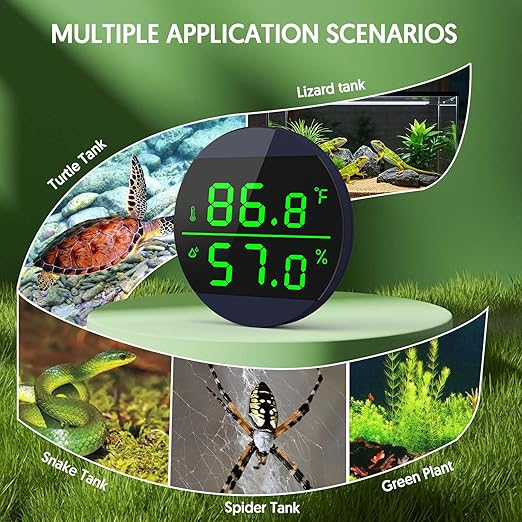 QZQ Reptile Thermometer and Humidity Gauge, LED Digital Thermometer Hydrometer, Reptile Tank Accessories for Bearded Dragon, Crested Gecko, Snake, Lizard, USB Power Supply (2 Pack Blue) - Image 7