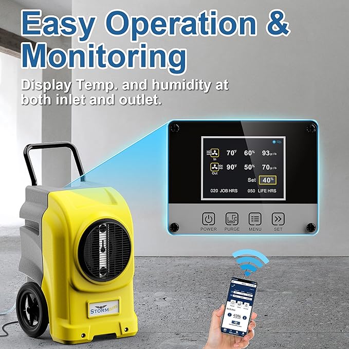AlorAir 270 Pints Commercial Dehumidifiers for Large Room or Basements, Industrial Large Dehumidifier with Pump and Drain Hose, Dehumidifiers with Smart Wi-Fi, Manufacturer's 5 Years Warranty, Yellow - Image 2