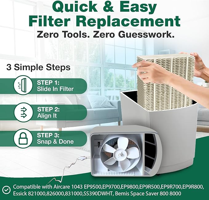 1 Replacement Humidifier Paper Wick Filter Compatible with Aircare Part # 1043 & Models EP9500,EP9700,EP9800,EP9R500,EP9R700,EP9R800 - Essick: 821000,826000,831000,SS390DWHT -by Think Crucial (1 Pack) - Image 5