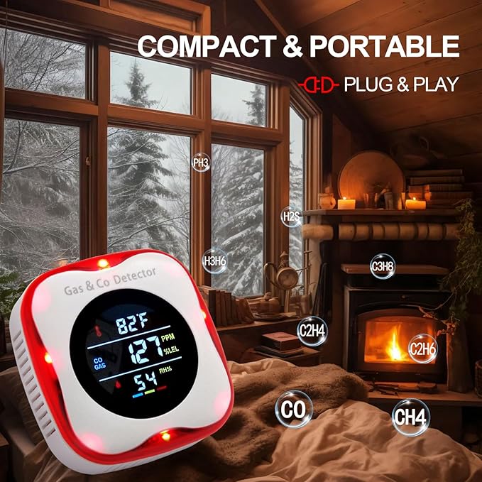 Combustible Gas & Carbon Monoxide Detector 4-in-1 Alarm with Temp/Humidity Sensor – Plug-in CO/Gas Leak Detector for Home, RV, Apartment Safety (Explosive Gas & CO Detection) (CO&Gas, 2-Pack) - Image 7