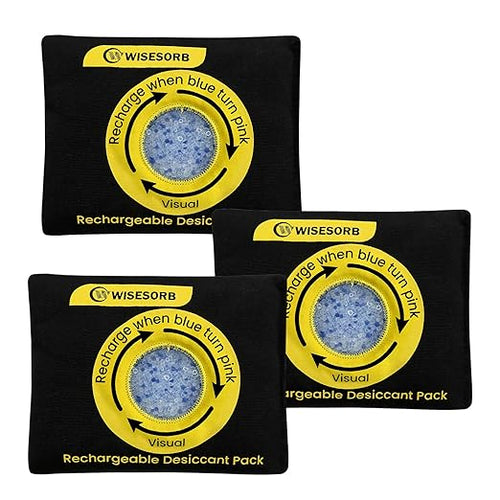 100g Reusable Silica Gel Desiccant Packs, Rechargeable Dehumidifier Moisture Absorbers with Color Indicator for Bins, Gun Safes, Suitcases, 3D Printing Filaments, Electronics, Cars [3 Pack] by Wisesorb