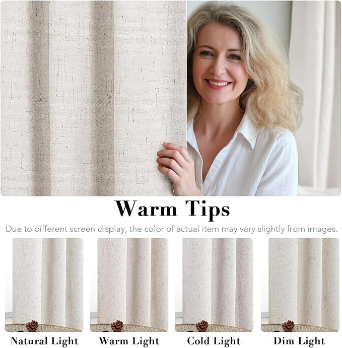 H.VERSAILTEX Linen Curtains 100% Blackout Curtains for Bedroom 102 inch Long Full Light Blocking Nature Linen Blended Window Curtains for Living Room Nickel Grommet (2 Panels, Ivory) - Image 5