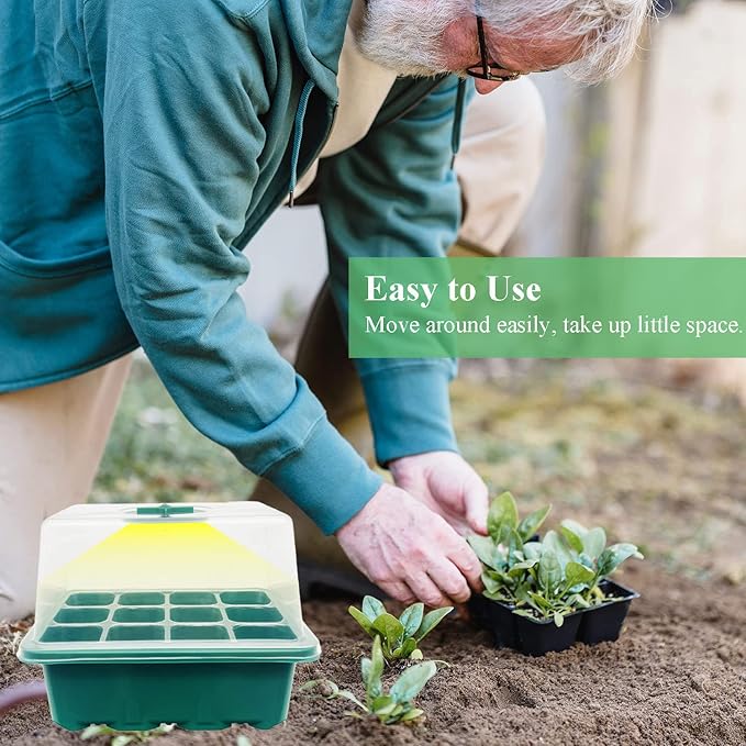 Seed Starter Tray Seedling Kits with Grow Light, 3-Pack Plant Germination Set with Adjustable Humidity Dome and Base Greenhouse Grow Trays for Seeds Growing Starting (12 Cells per Tray) - Image 5