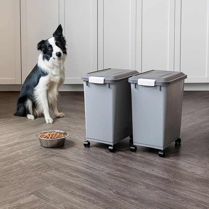 IRIS USA Dog Food Storage Container with Wheels, Airtight Lid, 2-Cup Scoop, Up to 30 Pounds Pet Food Storage, Built in Scoop Storage in Lid, Pet Food Bin, Portable, BPA Free, 2 Pack, Gray/Dark Gray - Image 5