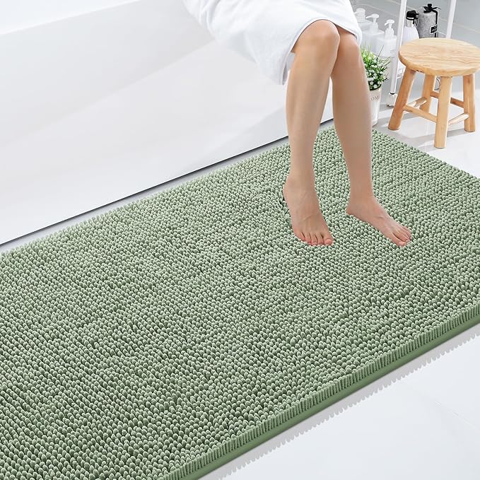 Smiry Luxury Chenille Bathroom Rugs 59x35, Extra Soft and Absorbent Shaggy Bath Mat, Machine Washable, Non-Slip Plush Carpet Runner for Tub, Shower, and Floor, Home Decor Accessories, Sage Green by Smiry