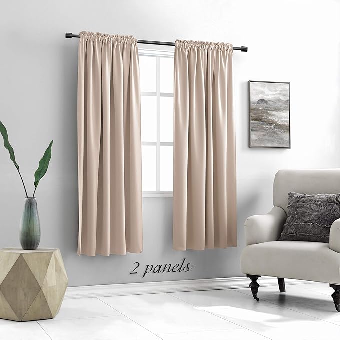 DONREN Living Room Curtain Panels,Energy Saving Thermal Insulated Room Darkening Drapes/Draperies (Warm Taupe,1 Pair,42 by 72 inch) - Image 2