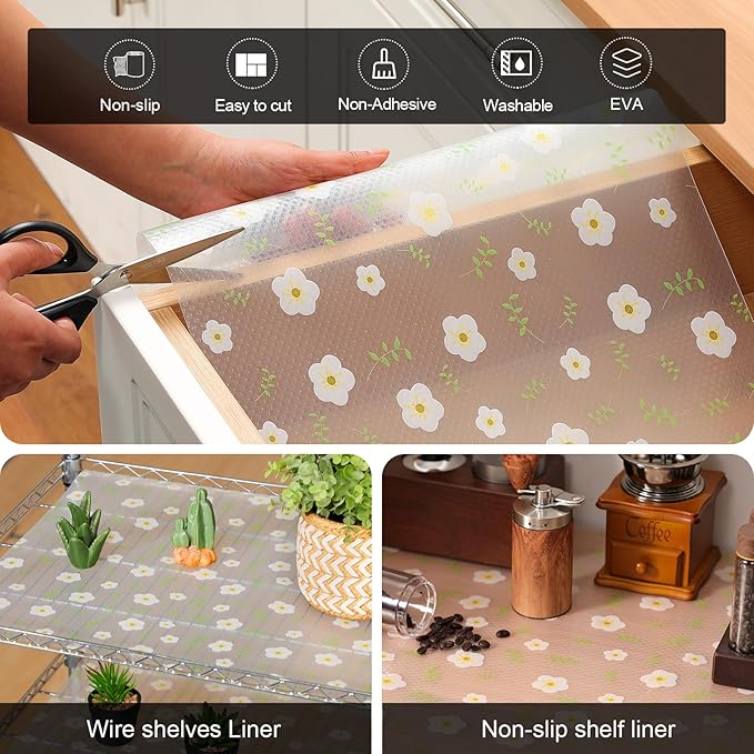 Cooyes Shelf Liner – Premium Non-Adhesive Cabinet & Drawer Liner for Kitchen – Waterproof Shelf Paper with Modern Pattern – Durable EVA Cabinet Mat – Easy to Cut （24" W x 360" L） - Image 4