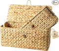 Wicker Cable Management Box with Lid, Set of 2 Handwoven Water Hyacinth Cords Hider Boxes for TV, Computer, Router, USB Hub to Hide Cords & Power Strip for Desk, Floor, Office by BINHYENHOME