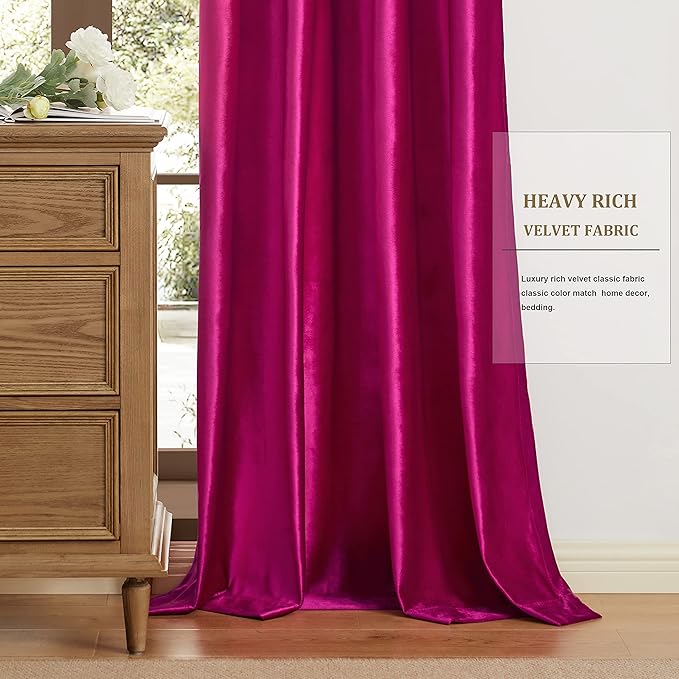 BULBUL Living Room Velvet Window Curtains 96 inch Length- 2 Panels Hot Pink Blackout Window Drapes Curtain Thermal Insulated Room Darkening Decor Grommet Curtains for Bedroom - Image 6